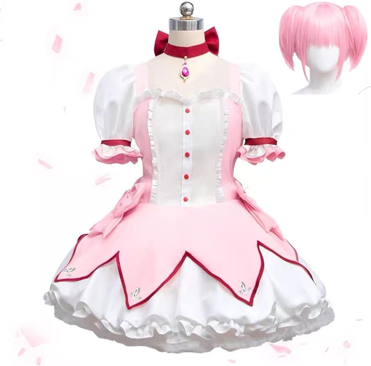 魔法少女まどかマギカ コスプレ衣装 鹿目まどか コスチュームセット ウィッグ 靴 道具追加可能 舞台装 演出服 文化祭 イベント 撮影 パーティー