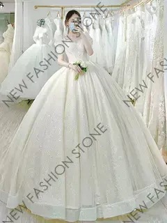 フランス式ウェディングドレス2024新型高級質感ウェディングドレス-74