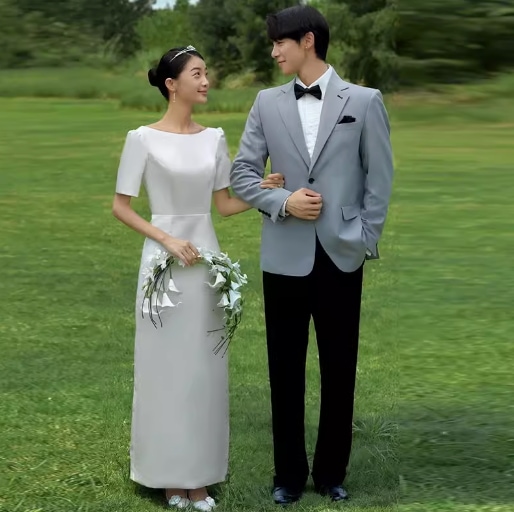 ドレス レディース パーティー ステージ 舞台 衣装 ラウンジ 半袖 パフスリーブ ラウンドネック スリム ストレート 細身 カジュアル レース リボン ハイウエスト 透け感 シースルー シアー