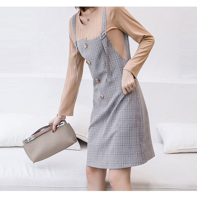 大きいサイズ1着でコーデ完成チェック柄切替ワンピース