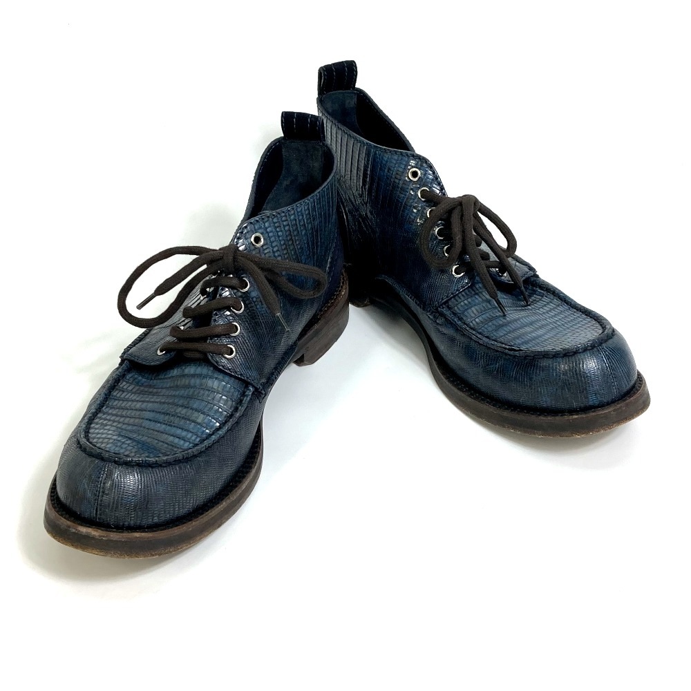 ブーツ レースアップシューズ アンクルブーツ リザード ネイビー