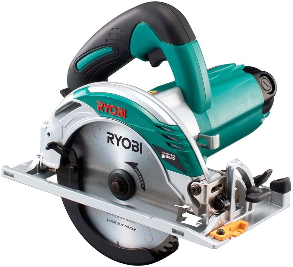 電動丸ノコ・研磨機 キョウセラ W-568D 旧リョービ 丸ノコ チップソー付 グリーン 5000毎分回転数 100ボルト アルミニウム電源コード式