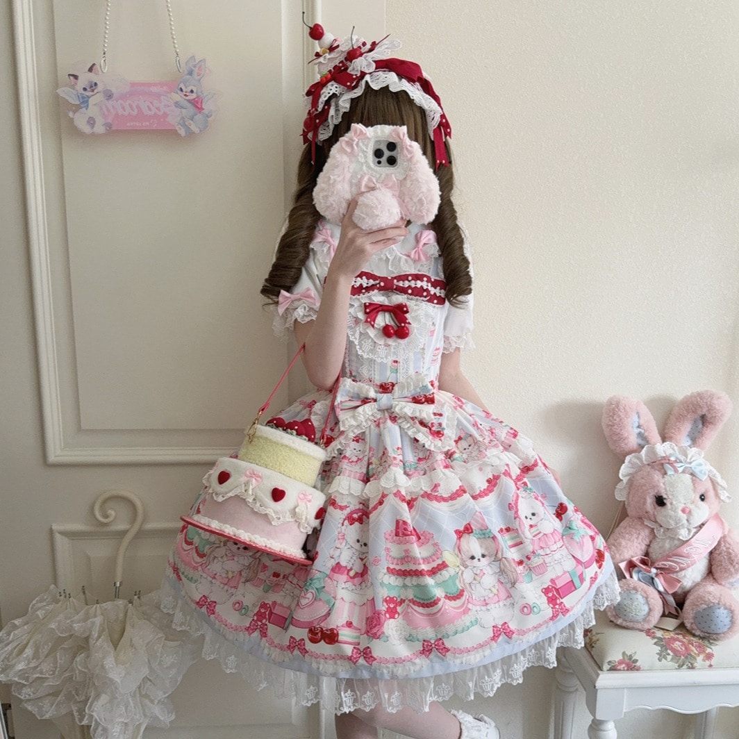 チェリーベーキングソングロリータドレスjskスリングドレス女性