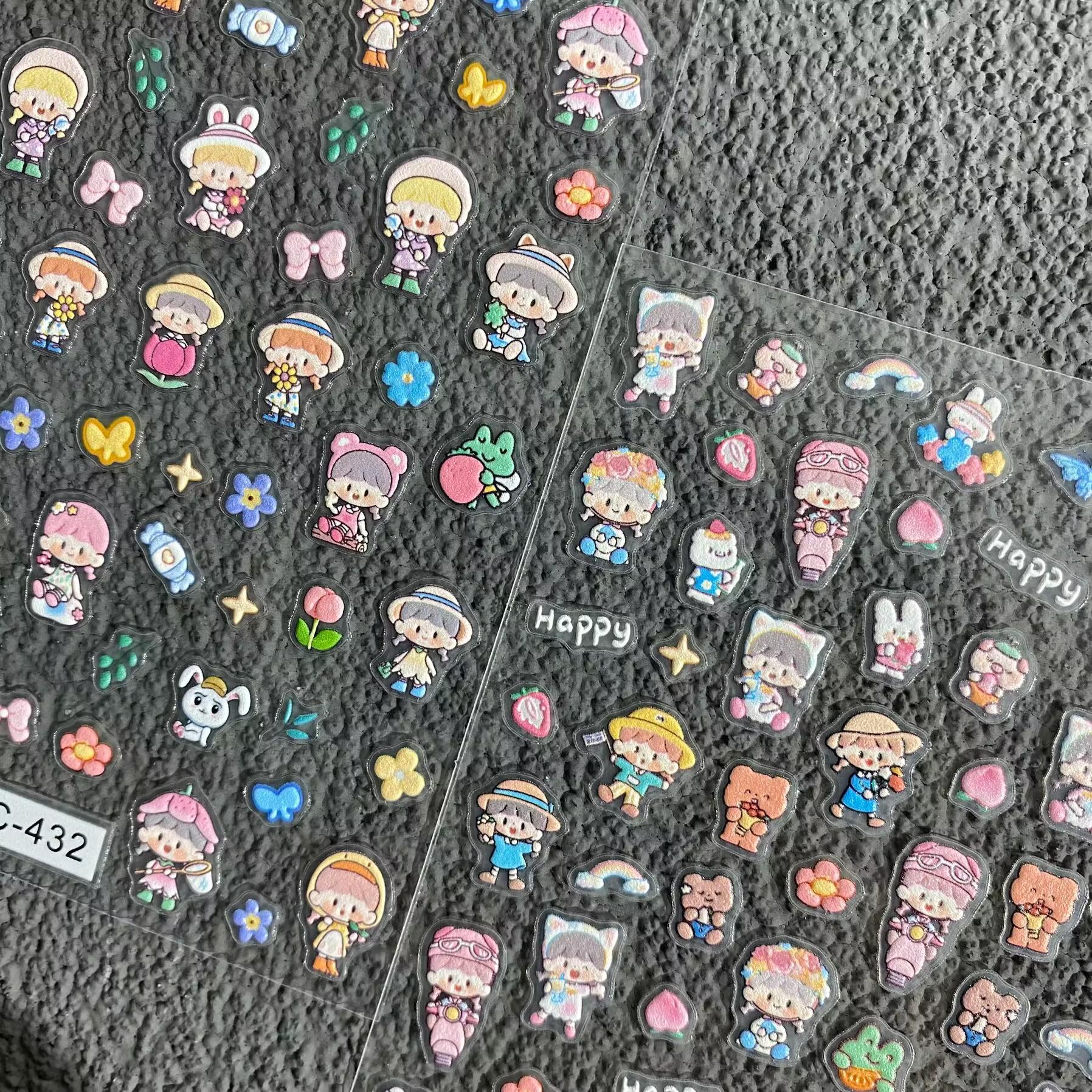 【200点セット】【送料無料】かわいいカートゥーンガールのアンドロイド大王ネイルシールエンボス手帳携帯ケースネイルアートシール