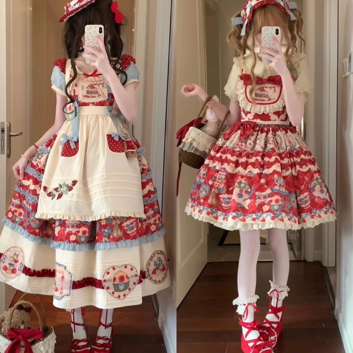 ストロベリータタロリータスクスイートロリータドレスプリントスウィート＆キュートプリンセスドレス