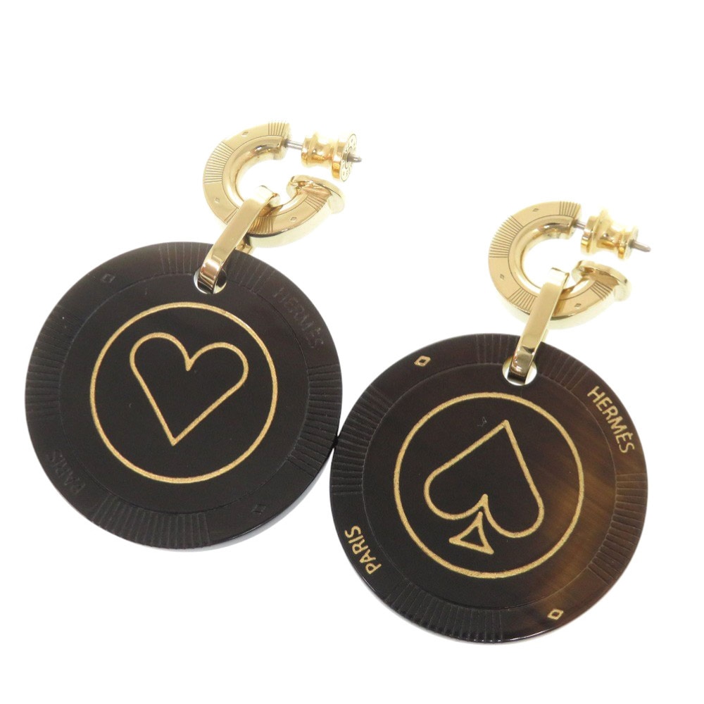 美品 フェット ヴォ ジュ ハート スペード ピアス バッファローホーン ブラック系 0979【中古】 レディース