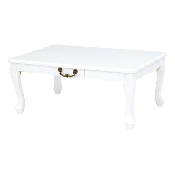 折れ脚テーブル 折りたたみ 猫脚 引き出し ホワイト 白 幅80×奥行55×高さ33.5cm MT-6030WH