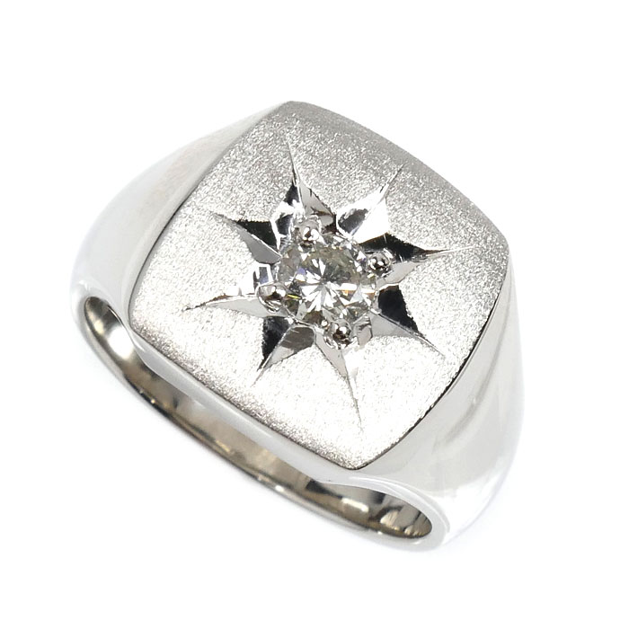 Pt900プラチナ 印台 リング・指輪 ダイヤモンド0.35ct 20.5号 28.3g メンズ 中古 美品