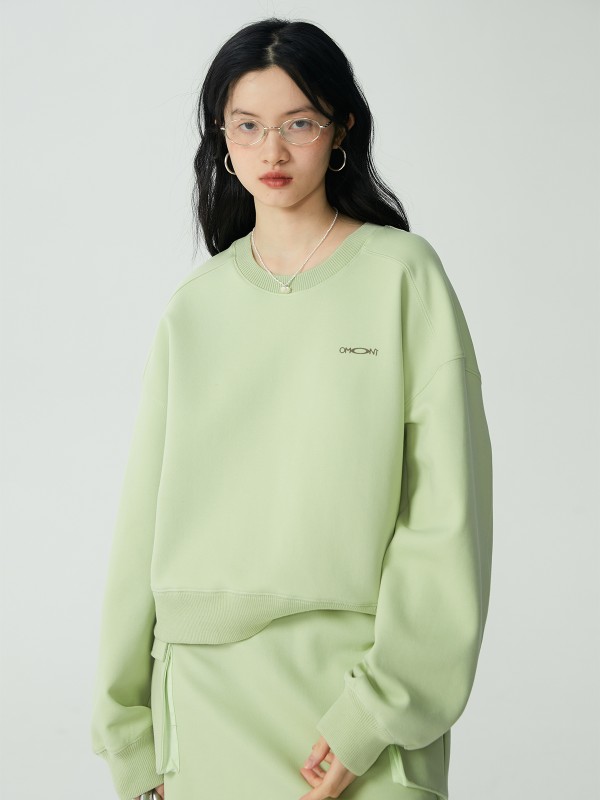 オーモント エッグタルト フルーツグリーン ラウンドネック スウェットシャツ レディース 春新作 Sサイズ ショート丈 長袖 トップス