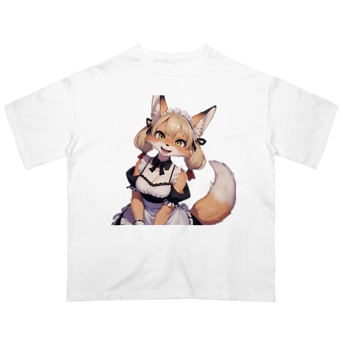 【文字入れ可能受注生産】キツネの女の子 メイド ケモナー オーバーサイズTシャツ