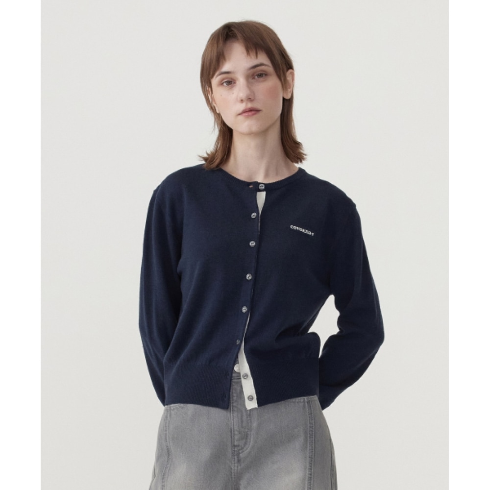 COVERNAT レディースベーシッククーパーロゴカーディガンネイビー