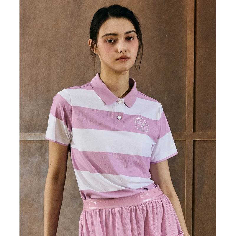 ディアドラ diadora コートストライプ 襟付き半袖Tシャツ VIOLET D6223TTS42VOL 401801