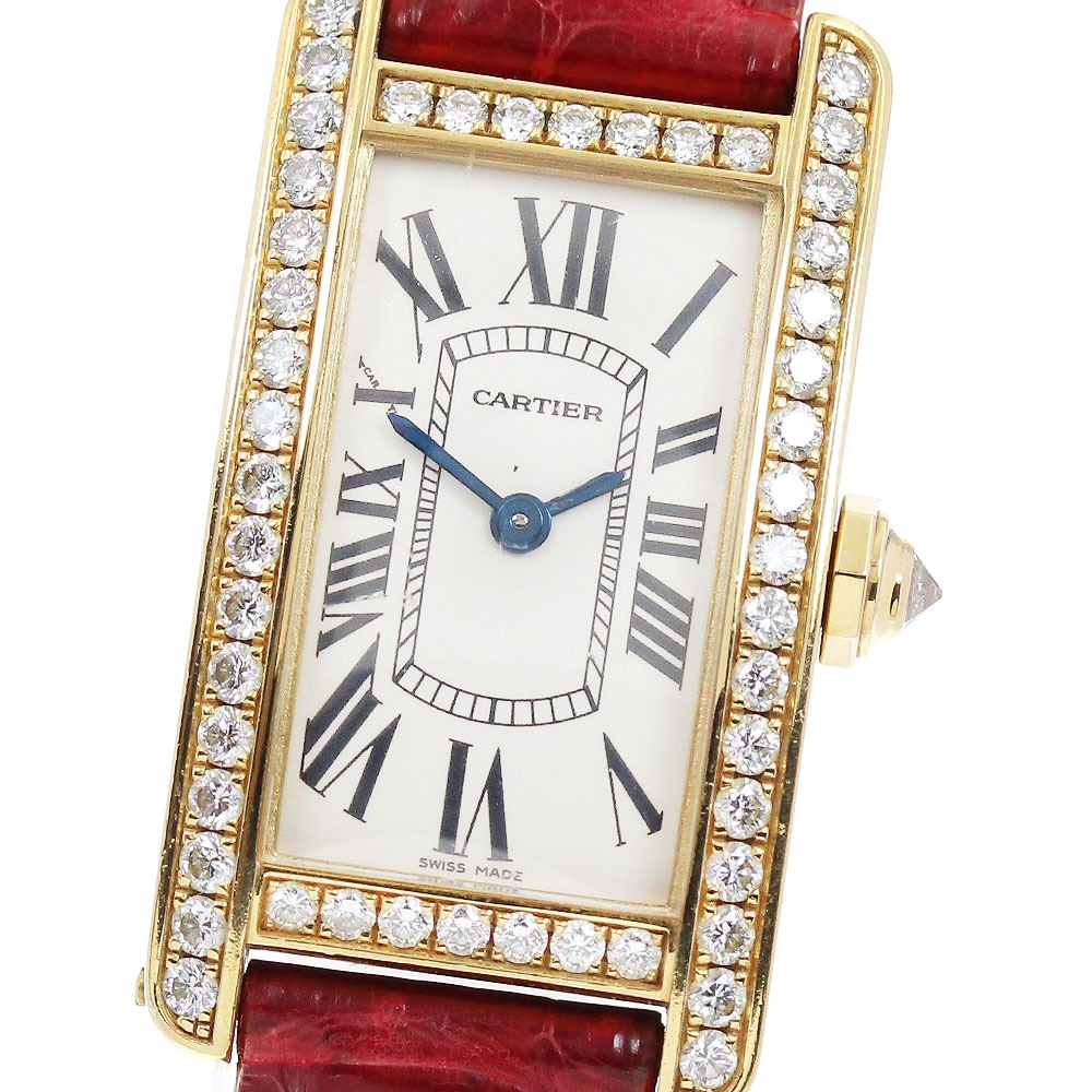 カルティエ CARTIER WB707231 タンクアメリカンSM K18YG ダイヤベゼル クォーツ レディース _864899【中古】