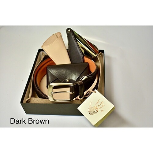 長沢ベルト工業 イタリアンオイルレザーギフト向け3点セット DARK BROWN SS001-DB