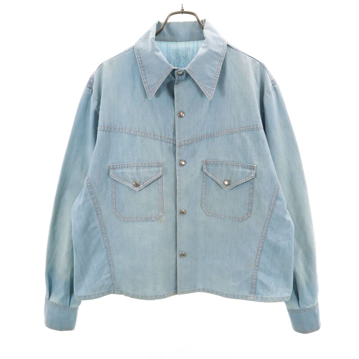 70s 80s ヴィンテージ シャンブレー シャツジャケット アイスブルー メンズ 古着
