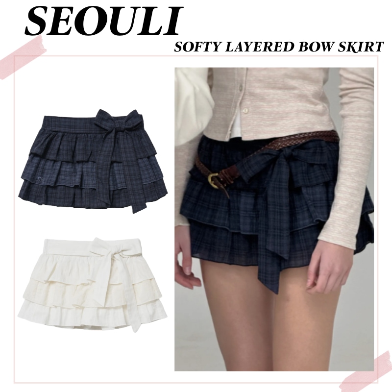 [Seouli]SOFTY LAYERED BOW SKIRT 2COLOR ソフティー レイヤードボウスカート