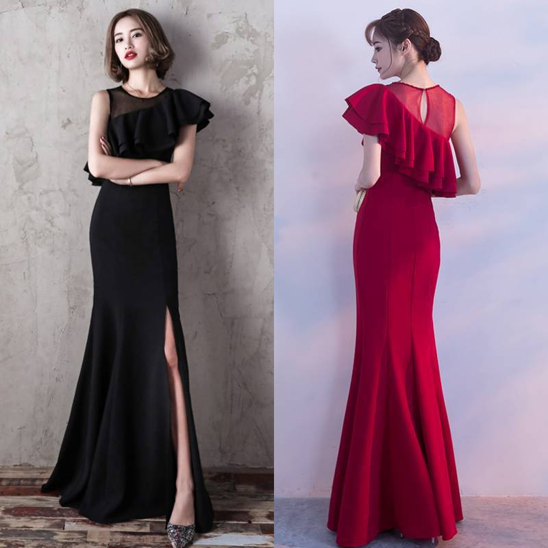 最終値下げパーティードレス ロング丈 ワンピース ドレス ロング ワンピース マキシ ワンピース ロング ドレス 10代 20代 30代 40代 春夏 フリル 大人 セクシー ドレス 黒 赤