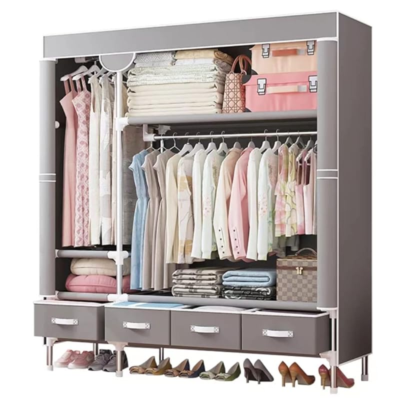 AOBOC ワードローブ クローゼット 大容量 洋服ダンス 簡単組み立て式 省スペース 収納棚 不織布カバー付き 防水 防塵 防汚 頑丈 幅130cm奥行45cm高170cm (グレー)