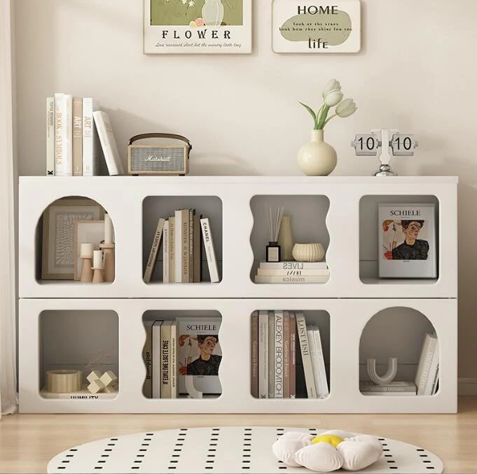 棚 キャビネットクリーム風本棚 収納棚 リビングルーム 収納ディスプレイキャビネット洞穴棚大人気　多機能収納 北欧風キャビネット