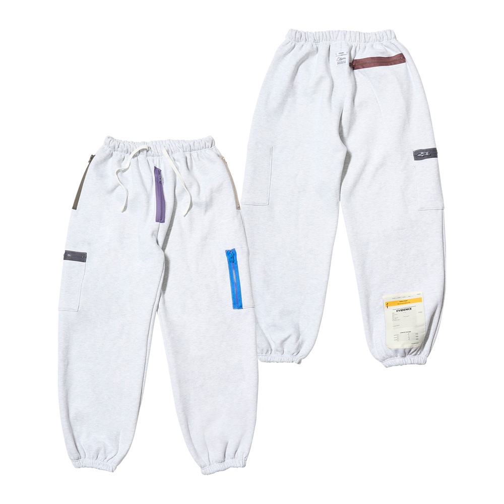 ZIPPER WIDE JOGGER PANTS WHITE MELANGE