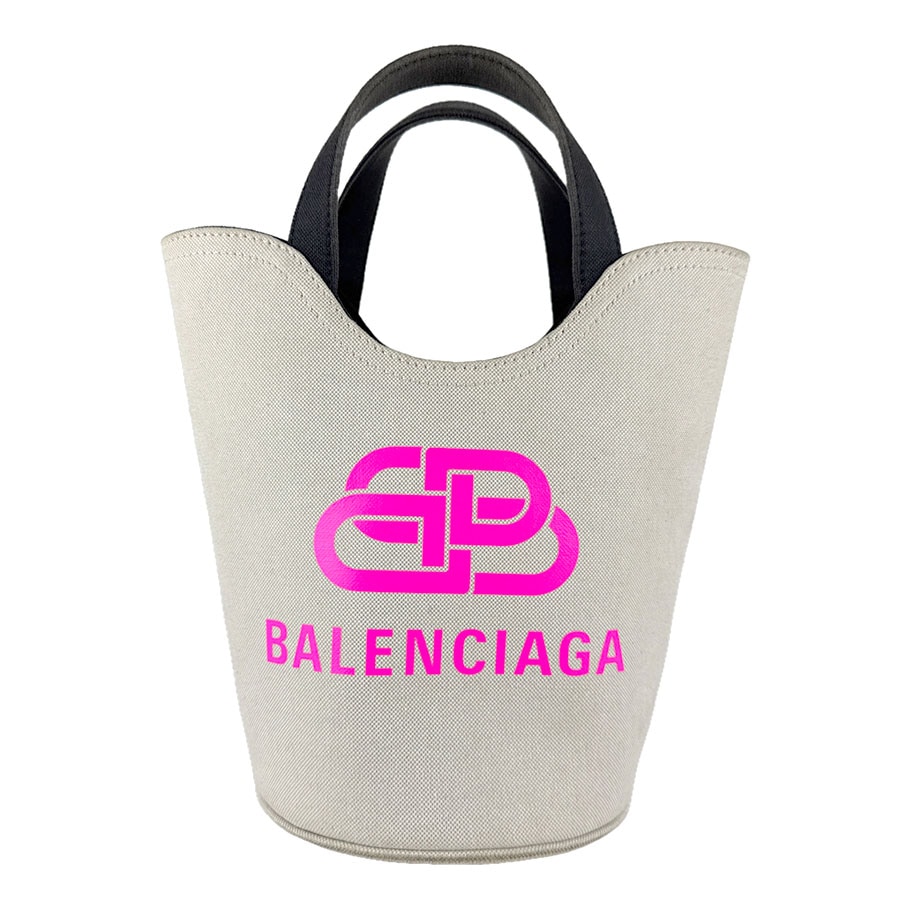 バレンシアガ BALENCIAGA ハンドバッグ ショルダーバッグ ウェーブXS キャンバス ライトグレー×ブラック×ネオンピンク レディース 619979 z8713