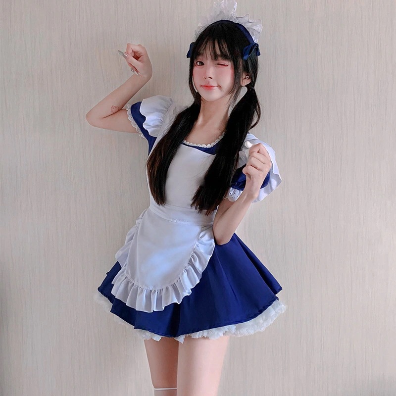 エンジェルメイド復刻紺色ワンピース可愛いロリータコスプレ韓国服セット