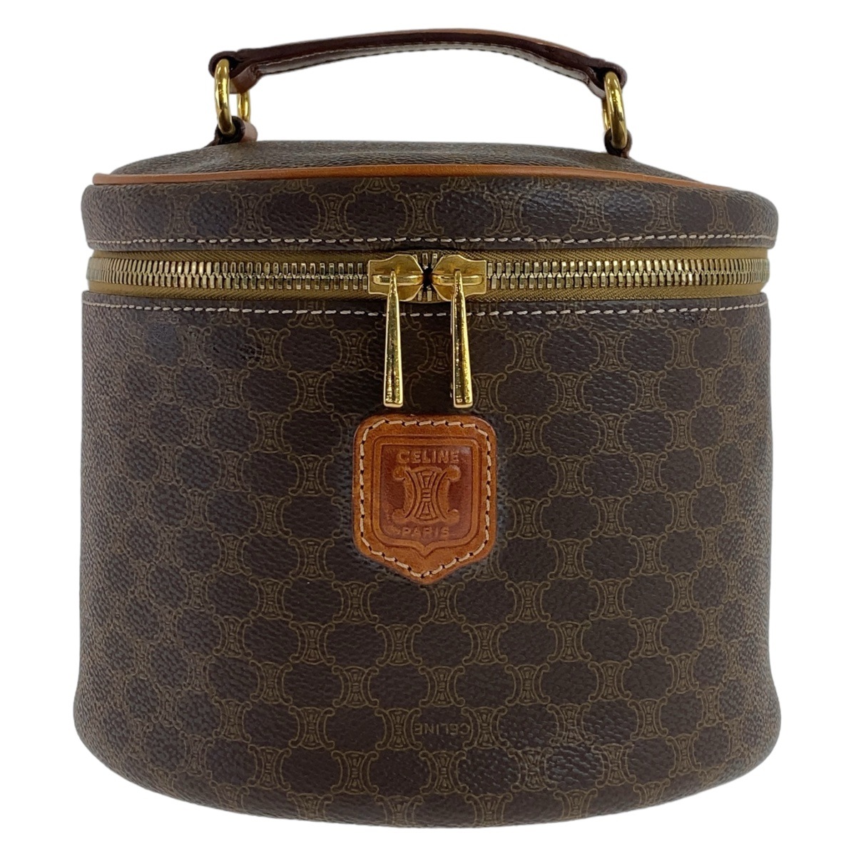 美品 ヴィンテージ マカダム ブラウン ゴールド金具 PVC/レザー ハンドバッグ バニティバッグ レディース 407999