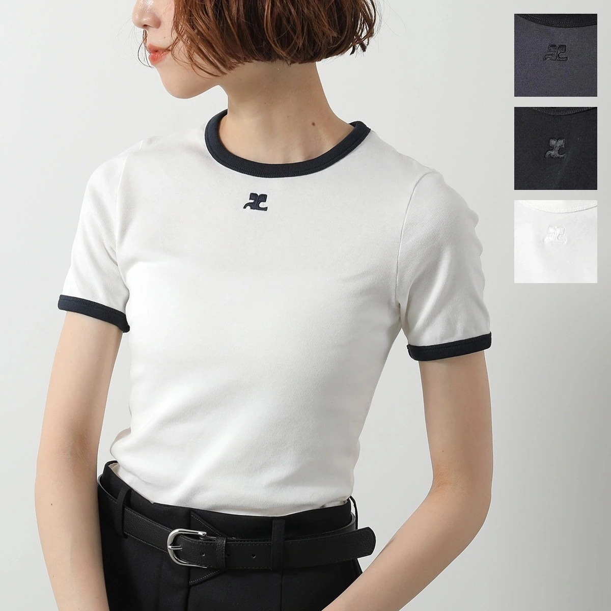 Courreges クレージュ Tシャツ SIGNATURE CONTRAST T-SHIRT 125JTS017JS0203 レディース コットン 半袖 リンガーTシャツ ロゴ カラー4色 【meg