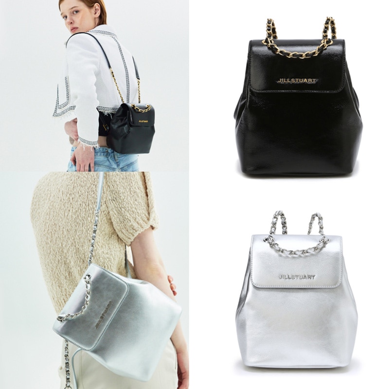 [ココチェーン]天然牛革チェーン装飾バックパック2 COLOR /ブラック/シルバー