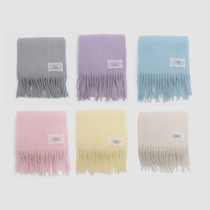 [BABYMONSTER アヒョン 着用] LACE LABEL HAIRY MUFFLER 韓国 アイドル 無地 大判 レディース メンズ 白 冬