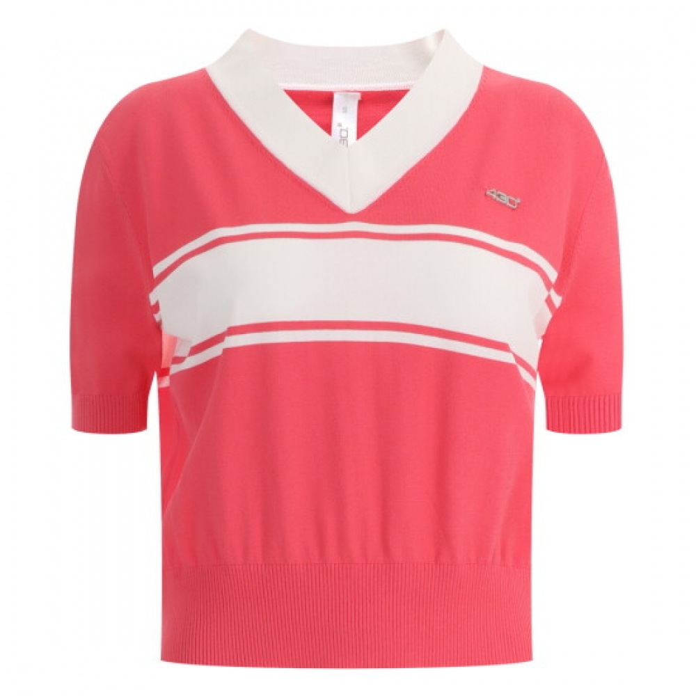 ショップアン レディース Vネック ゴルフ 417 デイリー 半袖 ニット Tシャツ レッド LB-WKN-417
