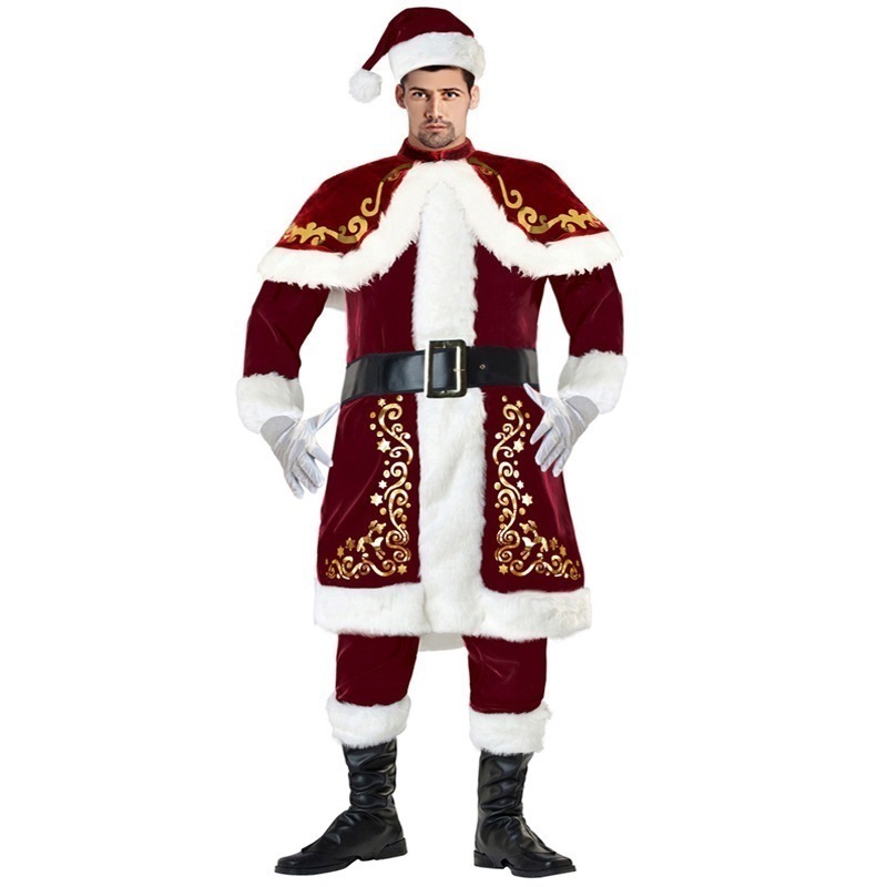 M-4XL厚いサンタ服プラスサイズのプリントサンタ服男性クリスマス服
