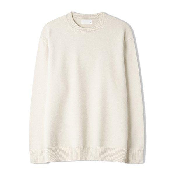 男子ロイウォッシャブルモダールラウンド長袖ニットTシャツ SG-KN-Q027-クリーム