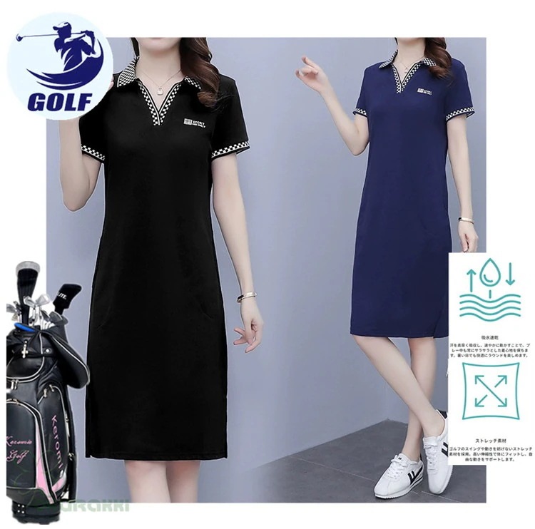 ゴルフウェア レディース ゴルフ ドレス ワンピース 丈長め ゴルフ スカート 半袖ワンピース 春 夏 新作 立体裁断2505gfop10