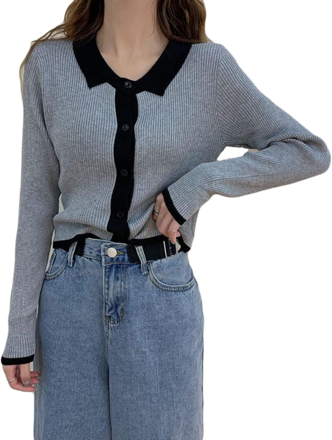 ニット カーディガン レディース 衝突カラー シンプル ボタン セーター 羽織る 薄手 クラシック ショール アウター デイリー 大きいサイズ ファッション ベーシック 普段使い お