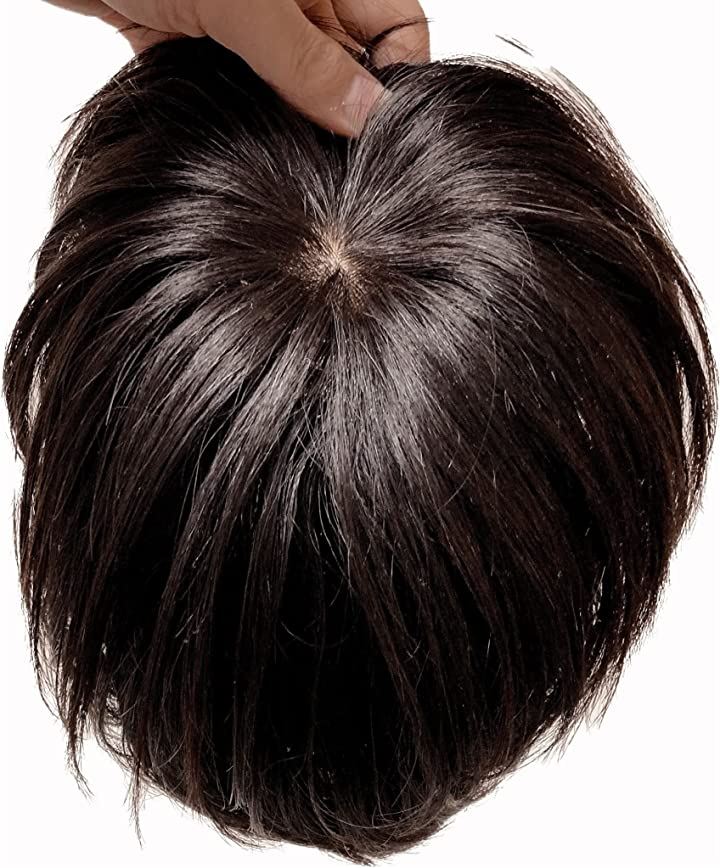 ヘアピース 人毛 部分ウィッグ かつら 男性 女性 カツラ トップウィッグ メンズ レディース つむじ 頭頂部 トップピース ポイントピース 人毛100% 部分カツラ (ダークブラウン)