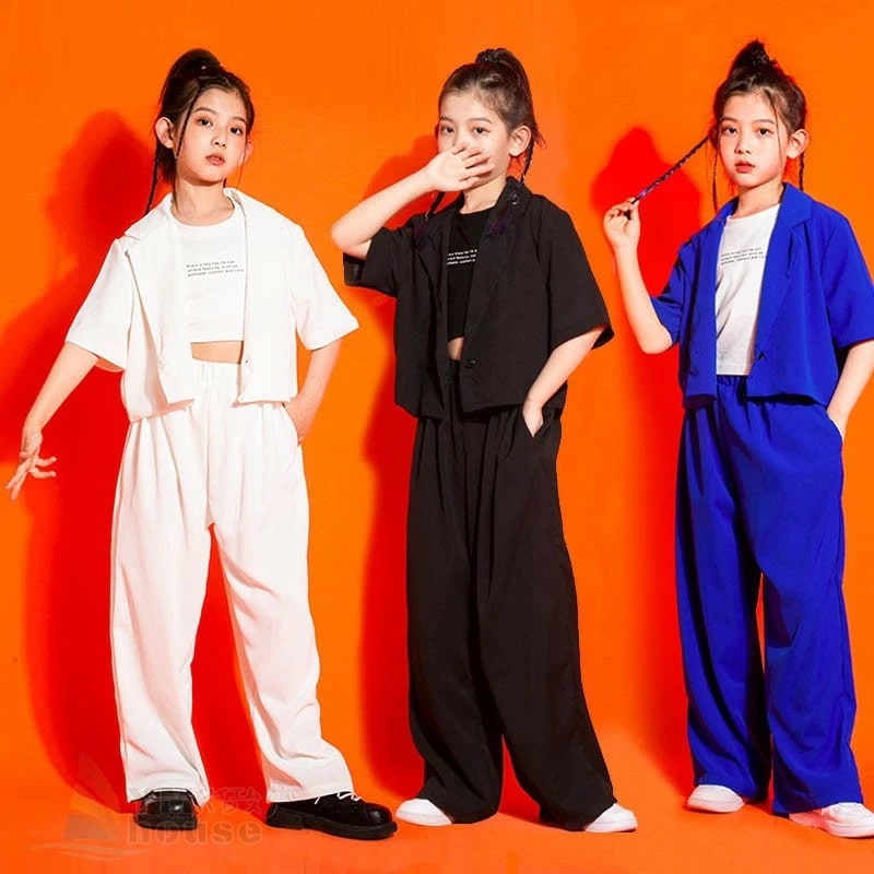 [本日の新品]キッズ ダンス衣装 ヒップホップ セットアップ 半袖ジャケット ショート丈 発表会用 ガールズ ストリートダンス カッコイイ 演出服