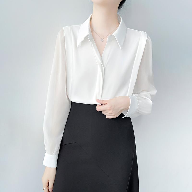 ブラウス オフィス フォーマル シャツ レディース 秋冬 通勤 長袖 ホワイト トップス シースルー ビジネス エレガント 上品 シンプル