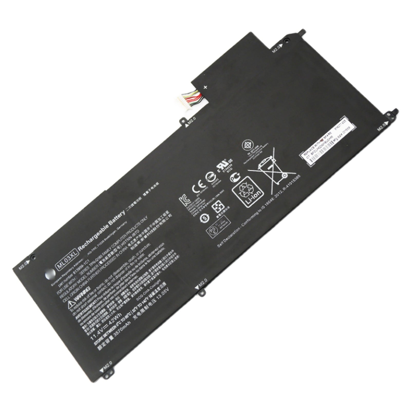 ML03XL 電池・HPノートパソコン互換 42Wh/3570mAh Spectre X2 12-A012TU 12-A001DX TPN-Q165 HSTNN-IB7D ML03X 交換用のバッテリ