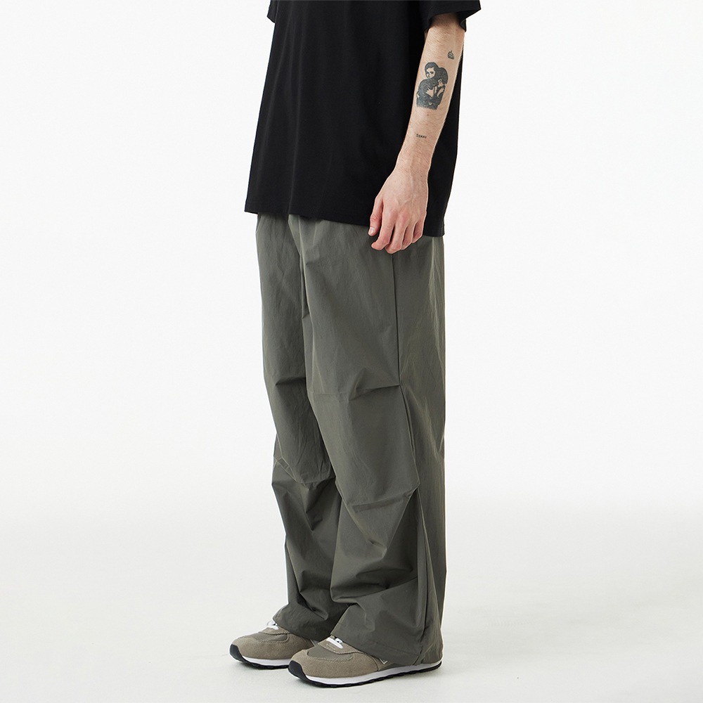Waterproof One-Tuck Parasuit Wide Pants_Gray