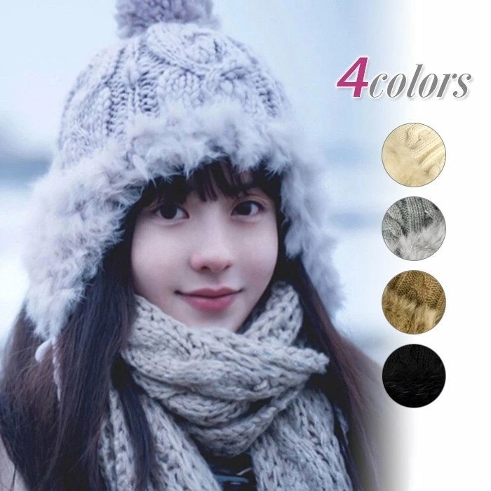 一部即納 帽子 レディース ファー ニット帽 耳付きキャップ ファー付き ニット帽 ポンポン ニットキャップ 防寒帽 可愛い 小顔効果 ケーブル編み 帽子 秋 冬 ニット かわいい おしゃれ 可愛い