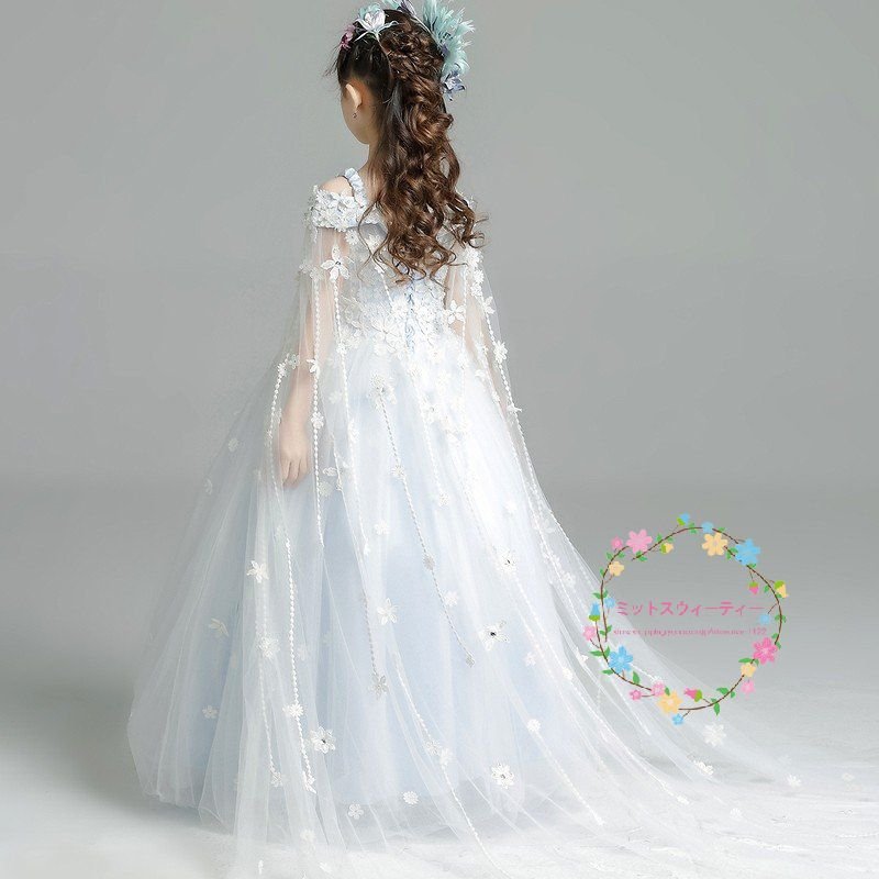 子供ドレス ピアノ発表会 青 カラフル キッズドレス 結婚式 子どもドレス 女の子 ミニ 子供服 七