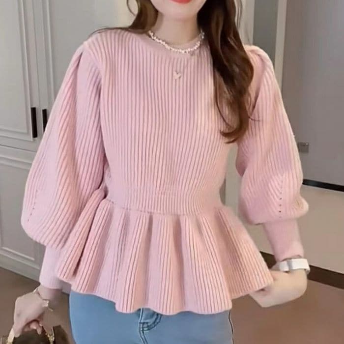2024 AW 新作 PINK バルーンスリーブ ペプラムニットト