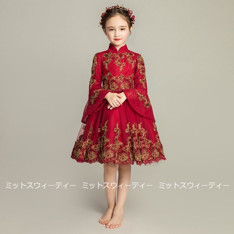 ピアノ発表会 子供ドレス チャイナドレス チャイナ風ワンピース キッズドレス 女の子 ショート丈 フ