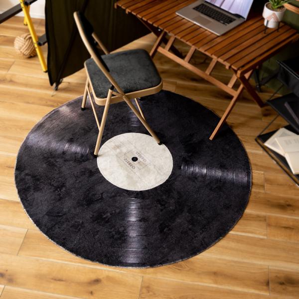 ラグ おしゃれ 円形 丸型 サークル ラウンド ラグマット カーペット 絨毯 敷き物 レコード柄 アメリカン カジュアル インテリア 映える レトロ モダン アート