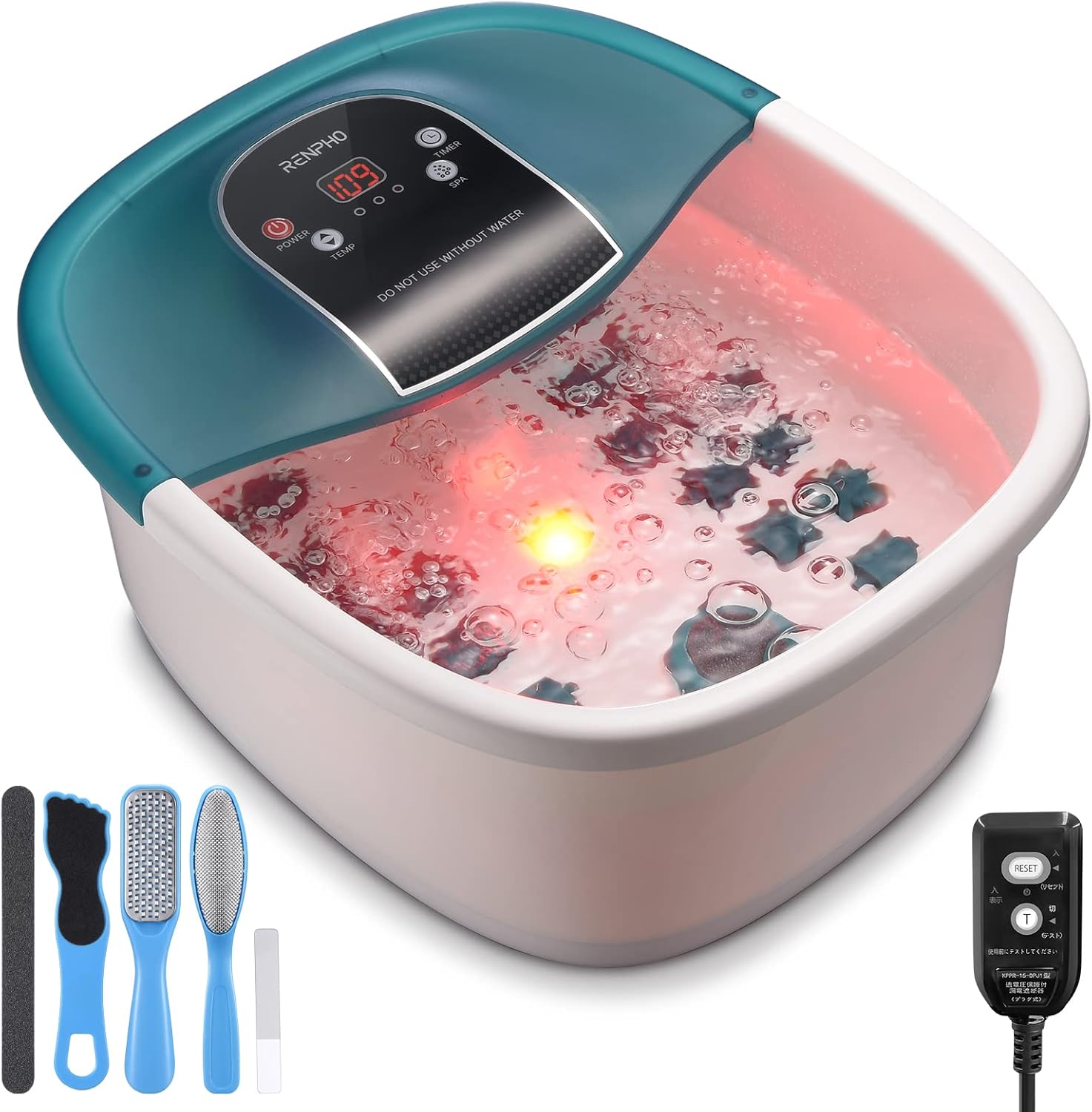 フットバス 足湯 入浴剤可 7L大容量 温度調節 タイマー バブル機能 加熱・保温機能付き 静音設計 22個のローラー 軽石付き 角質取りセット同梱 日本語