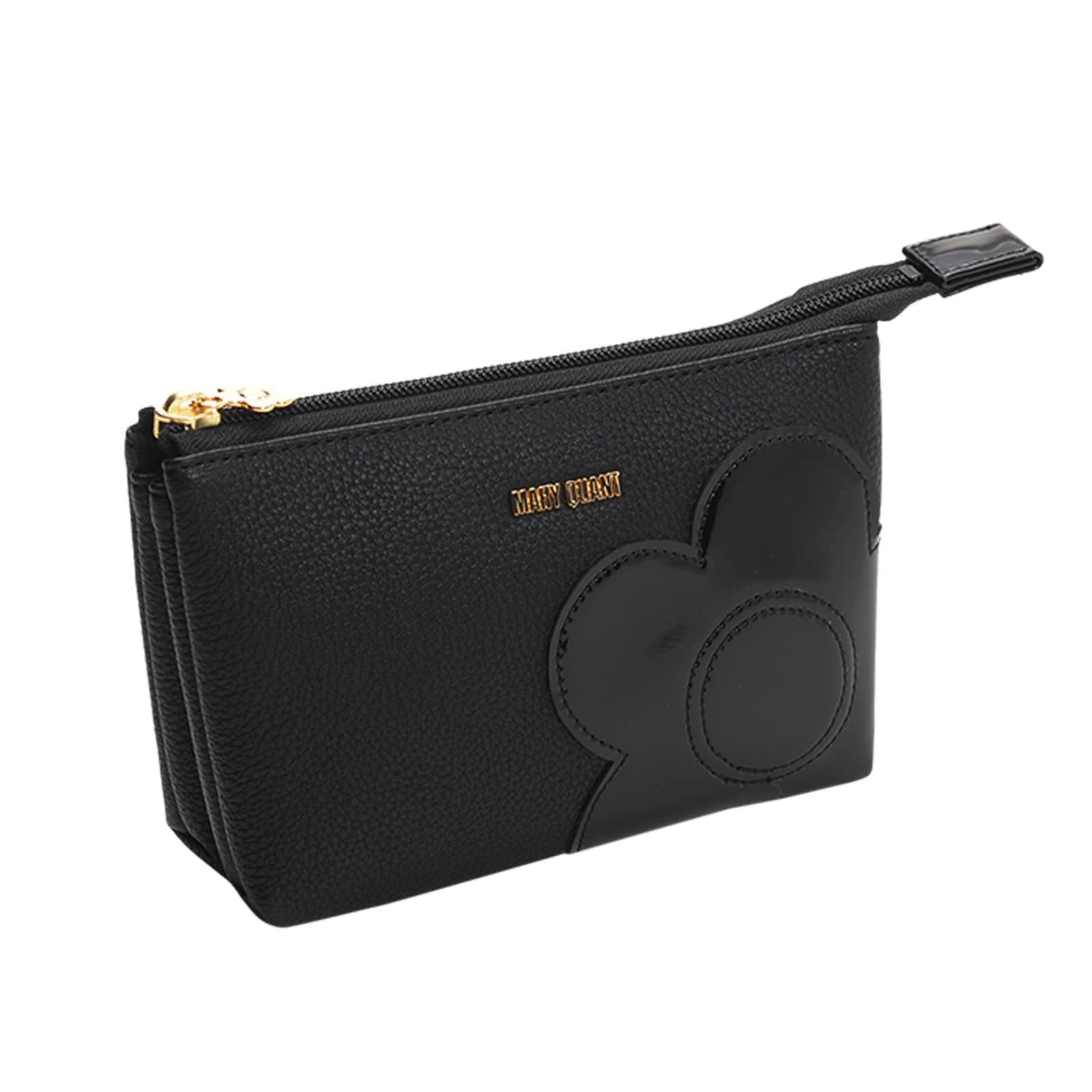 MARY QUANT(マリークヮント) シュリンクデイジーパッチ 3ポケットポーチ H11.5×W17.5×D6.5cm ブラック