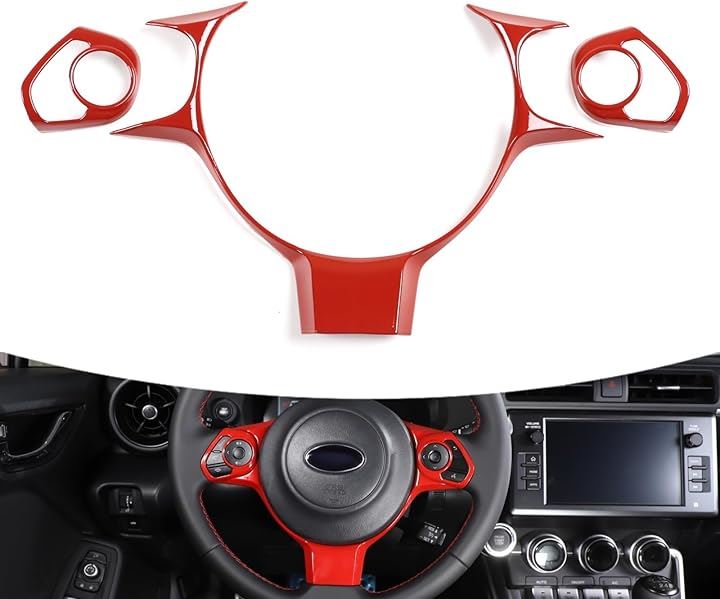 トヨタ 86 GT86/スバル BRZ 2017年～現行に対応 車用 ステアリングパネル ステアリングホイールパネル ハンドルボタン 装飾フレーム ボタンフレーム(レッド-3点セット)