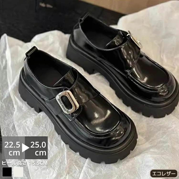 ローファー 靴 レディース スクエアトゥ 5.5cmヒール 太ヒール 厚底 合皮 消臭 軽量 柔らか らくちん シンプル 滑り止め 柔らかい 痛くない 疲れない コーデ 春 夏 秋 冬 マジックテープ