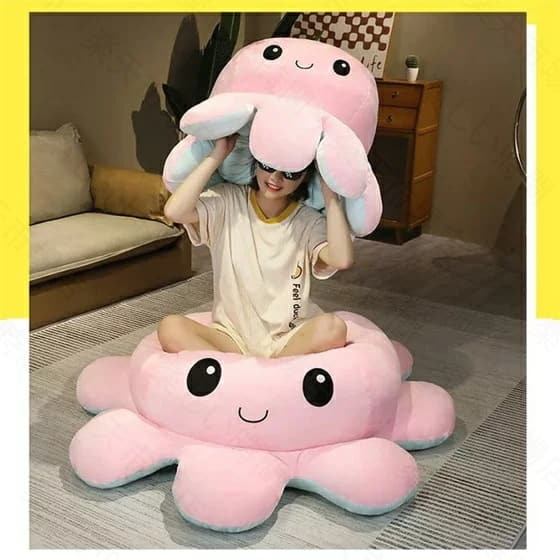 新発売タコ ぬいぐるみ 裏返し 両面 タコのぬいぐるみ 大きい 特大 タコ人形 怒る顔も笑い顔も 面白い 可愛い 表情変化 動物 ふわふわで癒される 子供 おもちゃ プレゼント 130cm